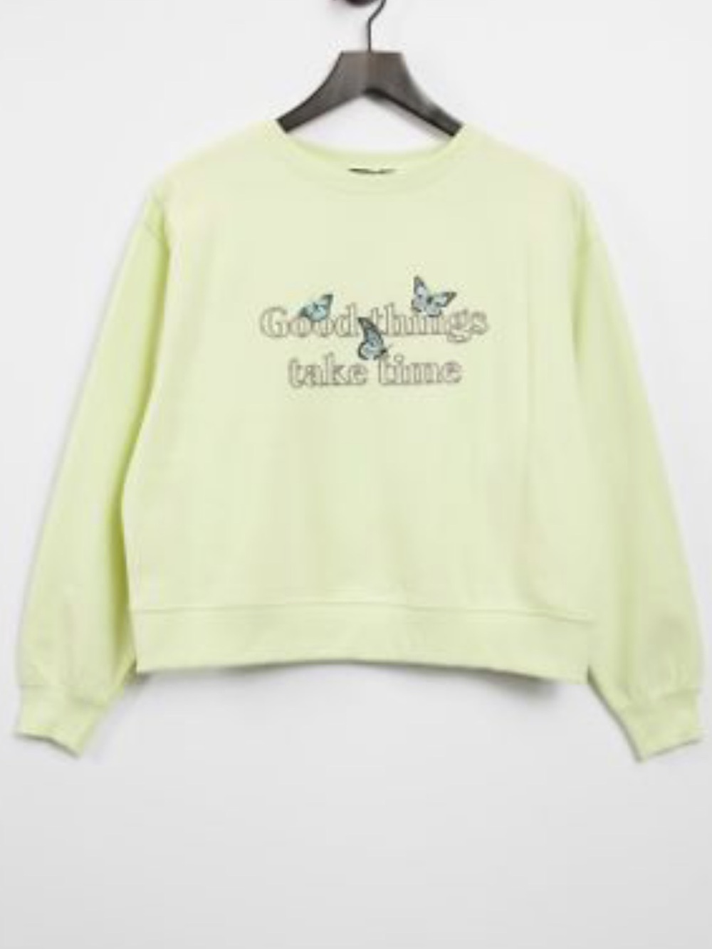 Women’s Boxy Embroideted Green Butterfly Sweatshirt Soft Crewneck Size Small